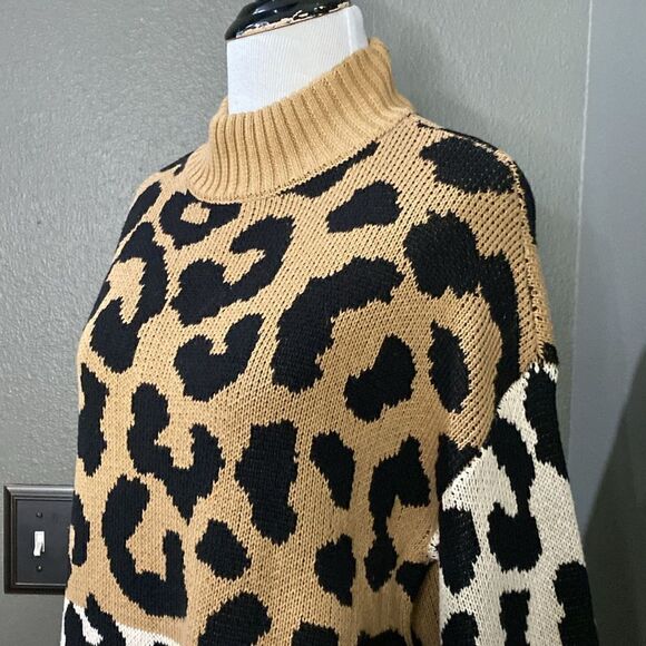 Nine West leopard Print Knit Sweater Tunic Turtleneck - Picture 3 of 14